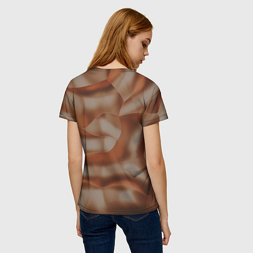 Женская футболка Тёмно-золотистые абстрактные волны / 3D-принт – фото 4