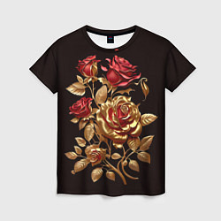 Женская футболка Красные и золотые розы