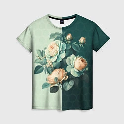 Женская футболка Розы на зеленом фоне