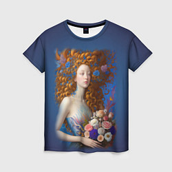 Женская футболка Русалка в стиле Ренессанса с цветами