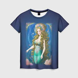 Женская футболка Фэнтези женщина русалка с цветами