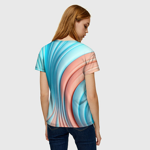 Женская футболка Кораллово-голубая абстрактная волна / 3D-принт – фото 4