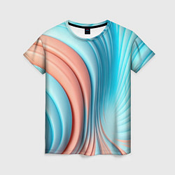 Женская футболка Кораллово-голубая абстрактная волна