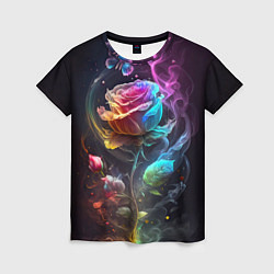 Женская футболка Неоновая бабочка над большой розой