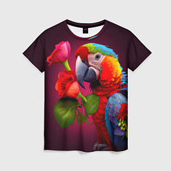Женская футболка Попугай ара с цветами