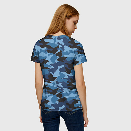 Женская футболка Сине-черный камуфляж / 3D-принт – фото 4