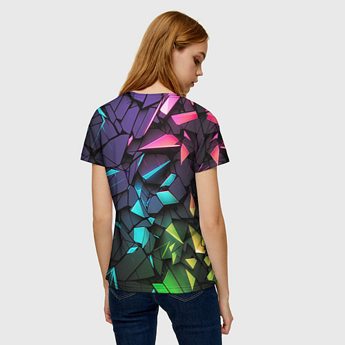 Женская футболка Неоновые абстрактные каменные плиты / 3D-принт – фото 4