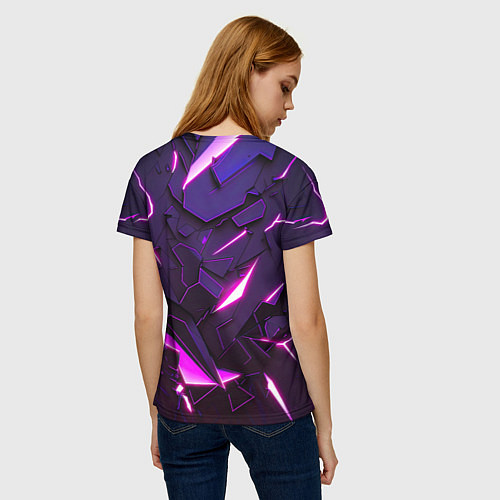 Женская футболка Неоновые абстрактные электрические плиты / 3D-принт – фото 4