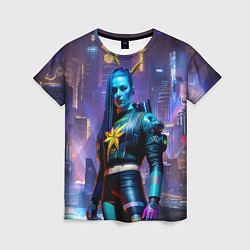 Женская футболка Cyberpunk - brave girl - neural network