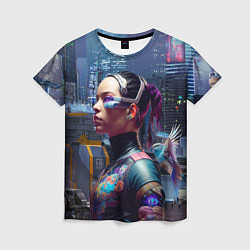 Женская футболка Cyberpunk - brave girl - neural network