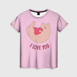Женская футболка Кот играет с сердцем