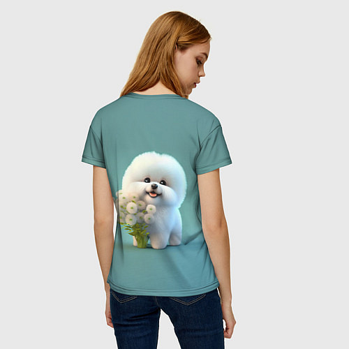 Женская футболка Белая собака милаха / 3D-принт – фото 4