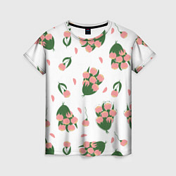 Женская футболка Узор из букетов розовых тюльпанов