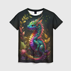 Женская футболка Разноцветный дракончик в лесу