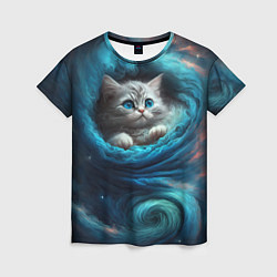 Женская футболка Котик в звездных облаках