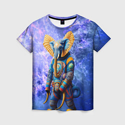 Женская футболка Слон в космосе - киберпанк