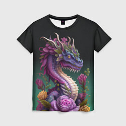 Женская футболка Неоновый дракон с цветами