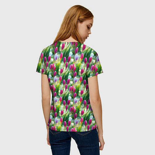 Женская футболка Весенние тюльпаны и подснежники / 3D-принт – фото 4