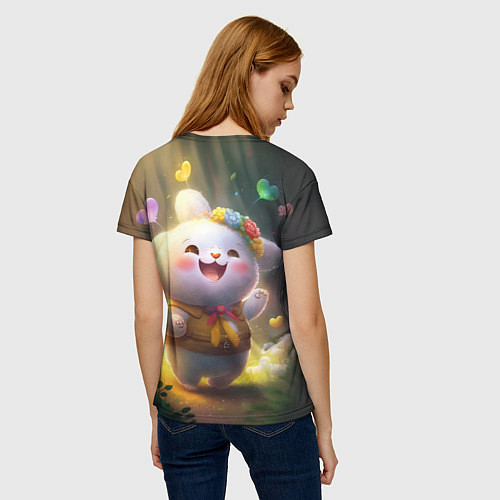 Женская футболка Счастливый мультяшный заяц / 3D-принт – фото 4