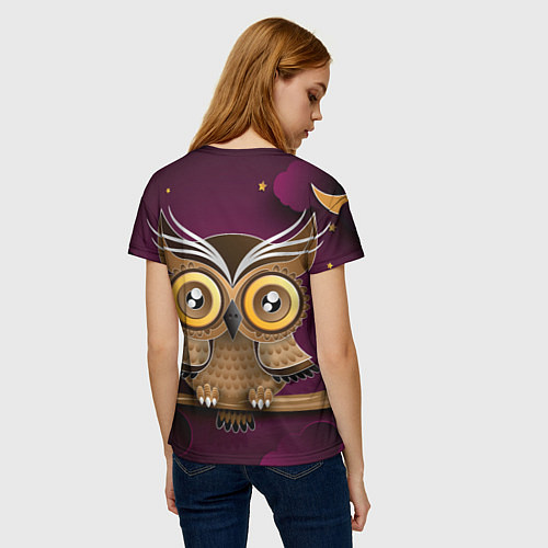 Женская футболка Сова на фиолетовом фоне / 3D-принт – фото 4