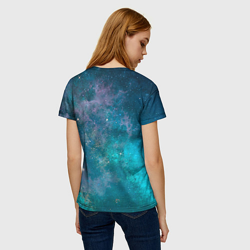 Женская футболка Абстрактный светло-синий космос и звёзды / 3D-принт – фото 4