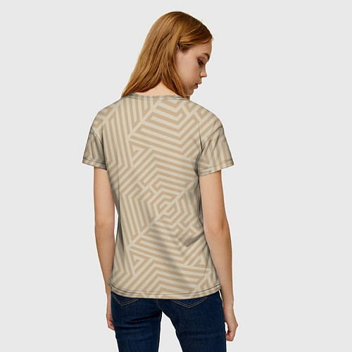 Женская футболка Бежевый цвет с геометрическим узором / 3D-принт – фото 4