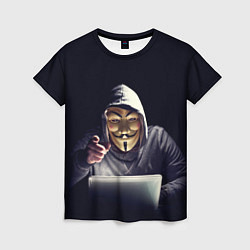 Женская футболка Хакер аноним в тёмной комнате