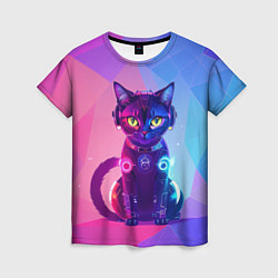 Женская футболка Кибер кошка