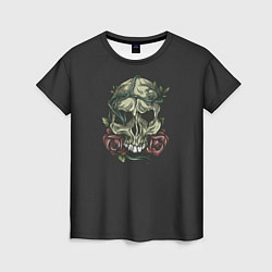 Женская футболка Зеленый череп с розами