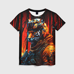 Женская футболка Огненный тигр воин спецназа