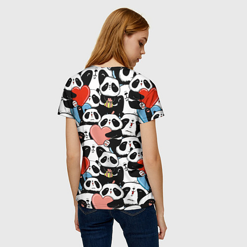 Женская футболка Панды с сердечками / 3D-принт – фото 4