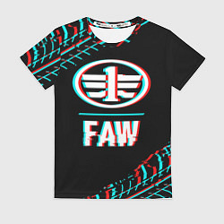 Футболка женская Значок FAW в стиле glitch на темном фоне, цвет: 3D-принт