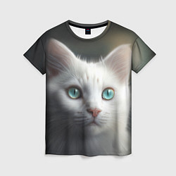 Женская футболка Милый белый кот с голубыми глазами