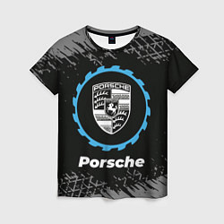 Женская футболка Porsche в стиле Top Gear со следами шин на фоне