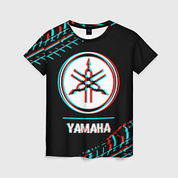Женская футболка Значок Yamaha в стиле glitch на темном фоне