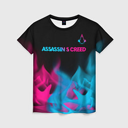 Женская футболка Assassins Creed - neon gradient: символ сверху