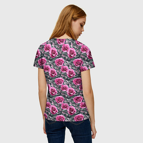 Женская футболка Розовые розы с цифровым камуфляжем / 3D-принт – фото 4