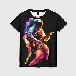 Женская футболка Космонавт с гитарой в радужных огнях