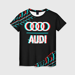 Женская футболка Значок Audi в стиле glitch на темном фоне