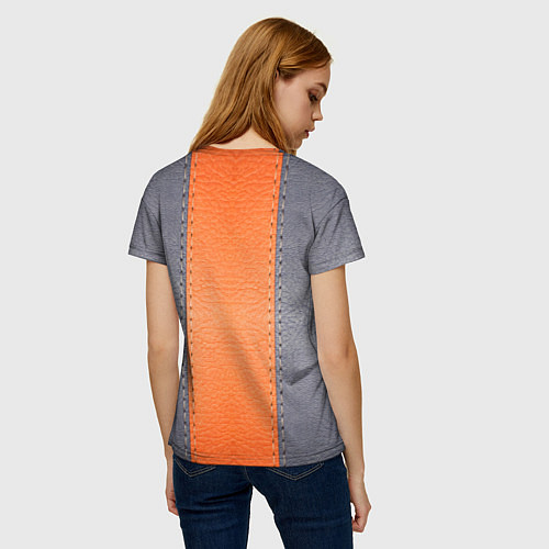 Женская футболка Кожа серая оранжевая / 3D-принт – фото 4