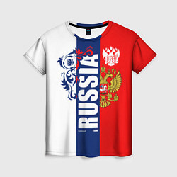 Женская футболка Russia national team: white blue red