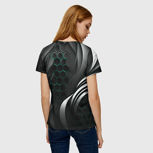 Женская футболка Объемные бирюзовые плиты и черные линии / 3D-принт – фото 4