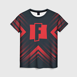 Женская футболка Красный символ Fortnite на темном фоне со стрелкам