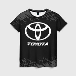 Женская футболка Toyota speed на темном фоне со следами шин