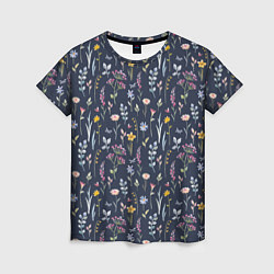 Женская футболка Акварельная цветочная полянка