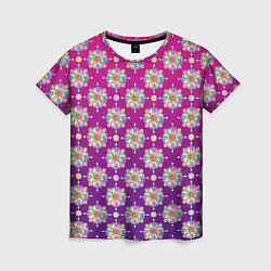 Женская футболка Абстрактные разноцветные узоры на пурпурно-фиолето