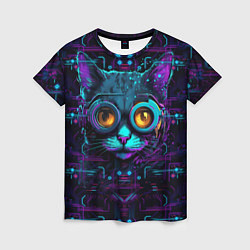 Женская футболка Cat - cyberpunk style