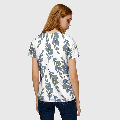 Женская футболка Акварельные веточки на белом - паттерн / 3D-принт – фото 4