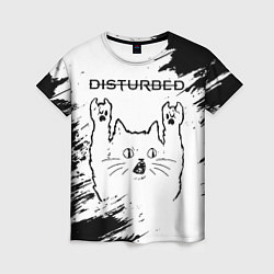 Женская футболка Disturbed рок кот на светлом фоне
