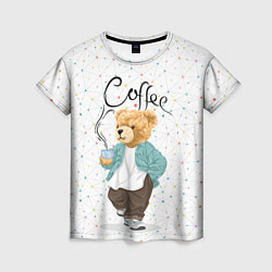 Женская футболка Медведь с кофе